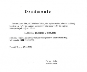 Aktuality / Oznámenie - foto