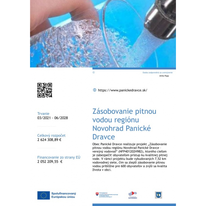Zásobovanie pitnou vodou regiónu Novohrad Panické Dravce - verejný vodovod 